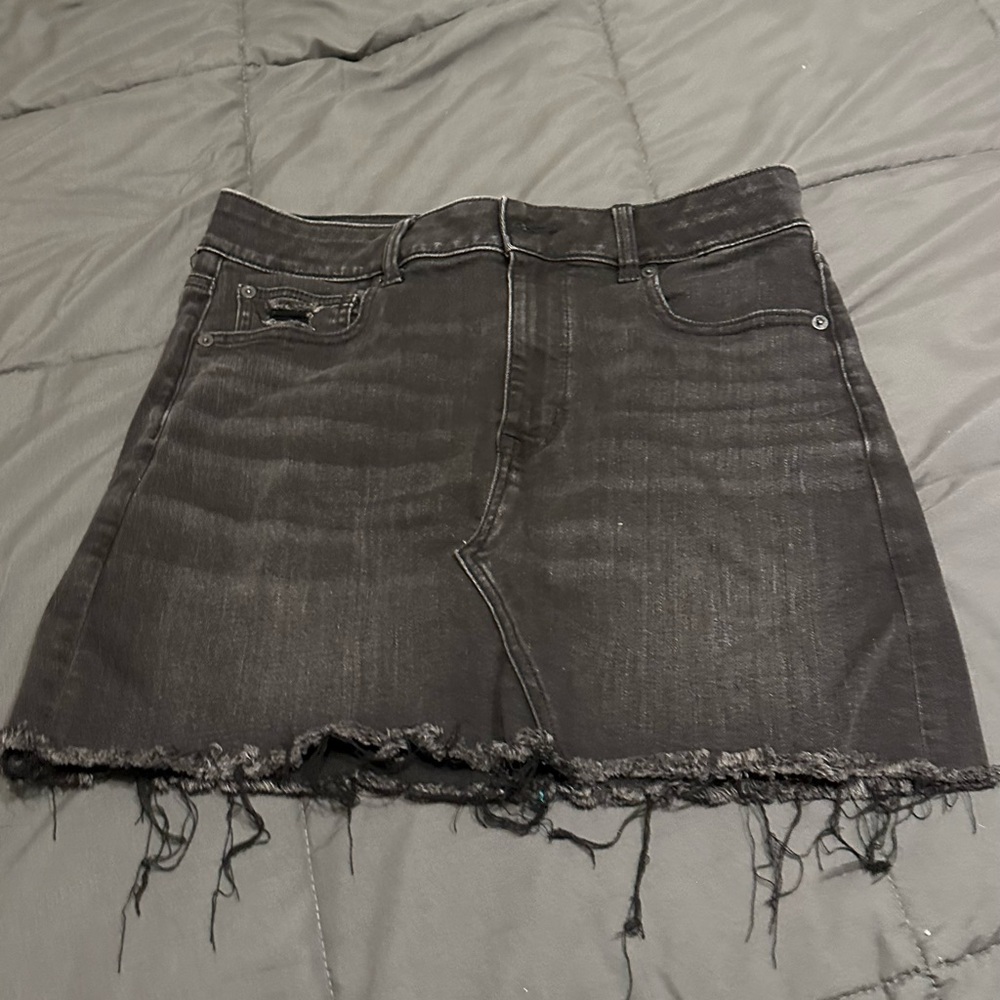 American Eagle Outfitters Frayed Hem Black Denim Skirt